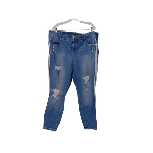 Torrid Premium Side Stripe Jegging Jeans 24 R Plus Regular Distressed Whiskering - Picture 2 of 12